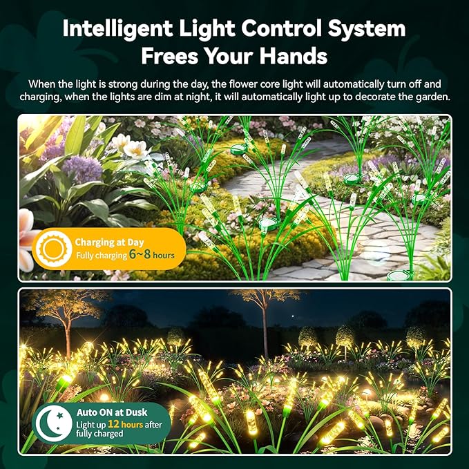 6 Packs Reeds Solar Garden Light, 30 Inch Garden Solar Light with 36 Bulbs, Intelligent Light Control System, IP65 Waterproof, Outdoor Solar Light for Decorating Yard, Pathway(Warm Color)