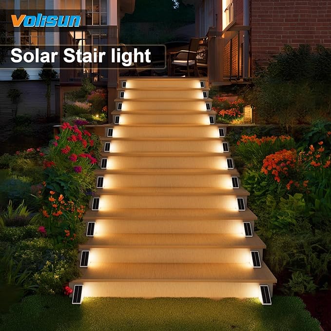 VOLISUN Solar Step Lights for Outside 8 Pack, Solar Stair Lights Outdoor Waterproof IP67, LED Outdoor Step Lights, Outdoor Stair Lights Decor for Deck, Front Step, Front Porch and Patio (Warm White)