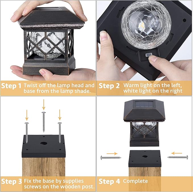 TWINSLUXES Solar Cap Lights Outdoor - Waterproof LED Fence Solar Lights for 3.5x3.5/4x4/5x5 Wood Posts in Patio, Deck or Garden Decoration