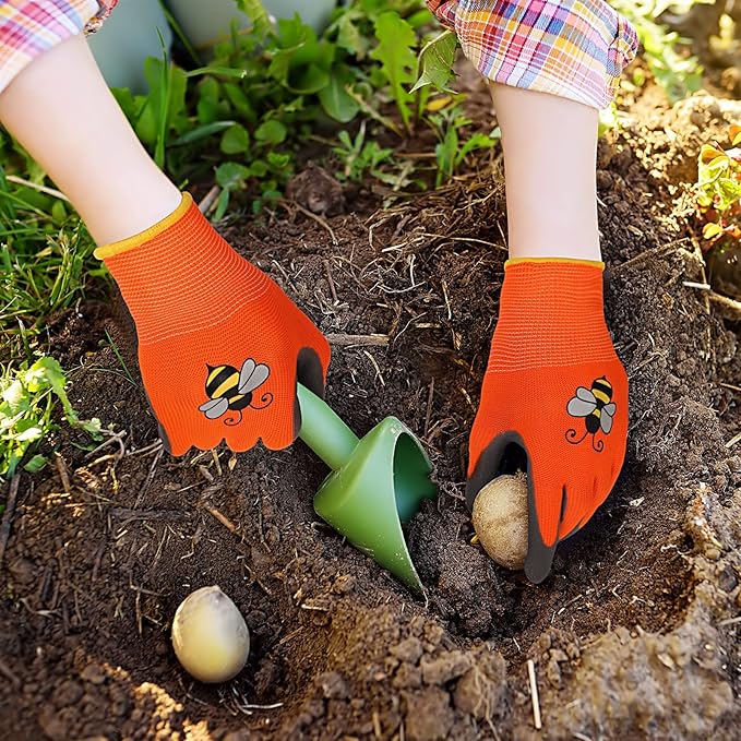 6 Pairs Kids Gardening Gloves Yard Work Gloves Children Soft Safety Rubber Coated Gloves for Toddlers Youth Girls Boys Children (Large (Age 9-11))