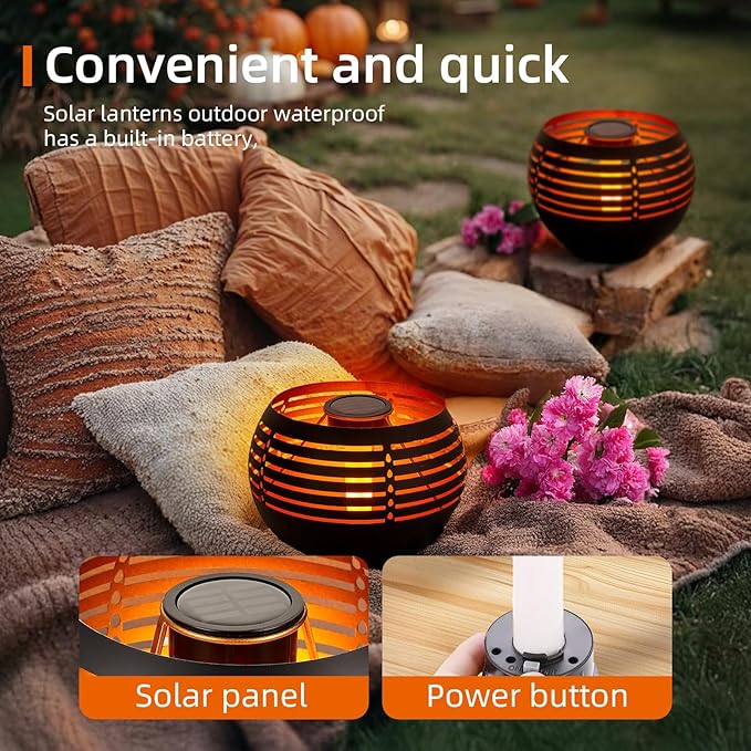 Outdoor Waterproof Lantern, High-Quality Flame Solar-Powered LED Light, Perfect for Gardens, Patios, Deck, Desktops, Pathways, Landscapes, and Lawns Decorations. (L1048)