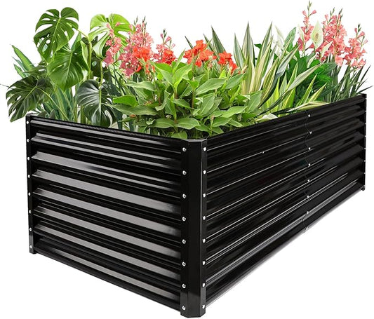 JERIA 6×3×2ft Galvanized Raised,Outdoor Metal Raised Garden Bed, Rectangular Deep Root Planter Box for Vegetables, Flowers, Herbs