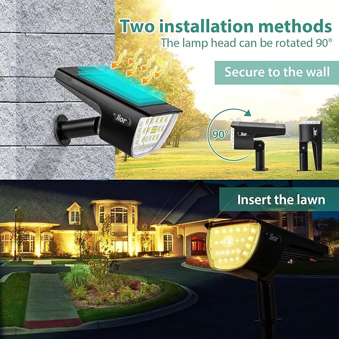 Jior Solar Outdoor Lights,32 LEDs Landscape Spotlights IP65 Waterproof Solar Powered Outdoor Lights,2-in-1 Adjustable Solar Wall Lights for Garden Yard Driveway Walkway Pool Patio (Cold White-2 Pack)