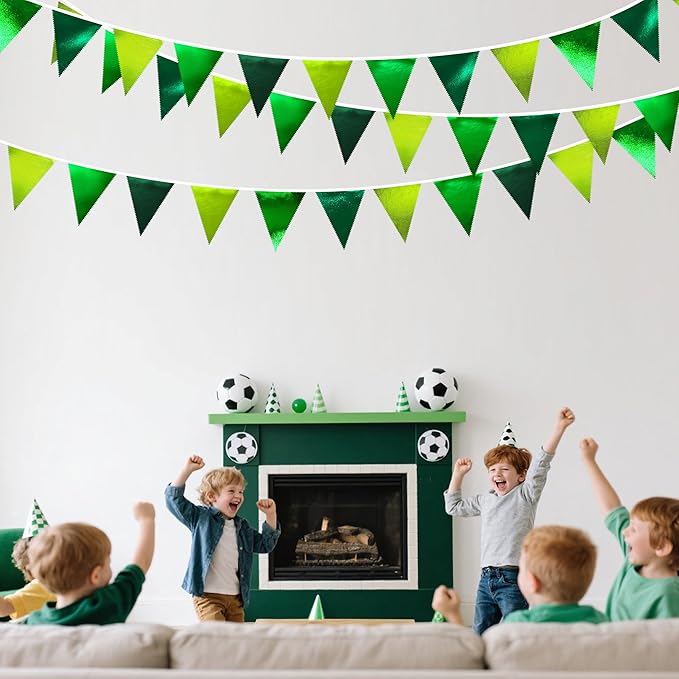 Gradient Green Party Decorations Metallic Fabric Ombre Green Triangle Pennant Banner Flag Bunting for Graduation Birthday Retirement Wedding Bachelorette Spring Summer St Patrick's Day Party Supplies