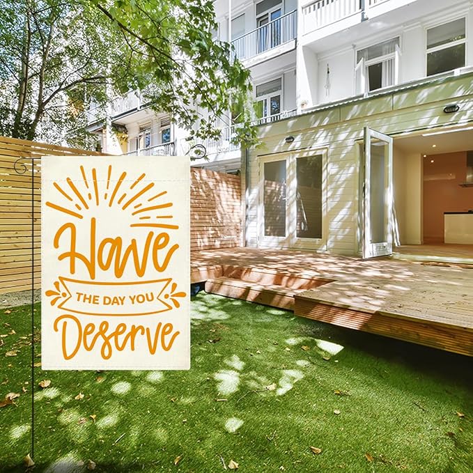 Summer Garden Flag Motivational Signs Have The Day You Deserve Decorations Small Double Sided Burlap art Stained Glass Style Garden Flags 12 x 18 Inch for Outside