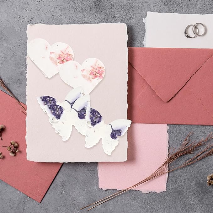 48pcs Plantable Wildflower Seed Paper – 24 Heart & 24 Butterfly Shapes for Weddings, Showers, & Life Events