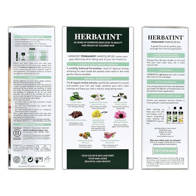 Herbatint Permanent Haircolor Gel, 3N Dark 100% Grey 4.56 oz (2 Pack)