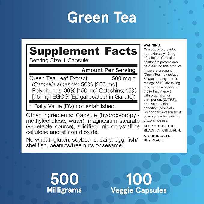 Jarrow Formulas Green Tea Herbal Antioxidant 500 mg, 100 Capsules, 100 Day