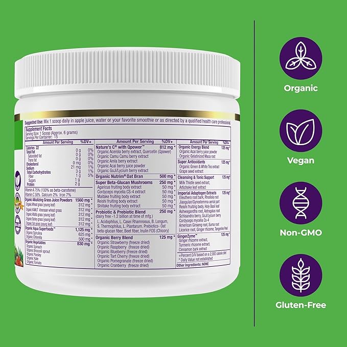 Paradise Herbs, ORAC Energy Greens Powder, 24 Servings 1 Scoop, 15 Servings