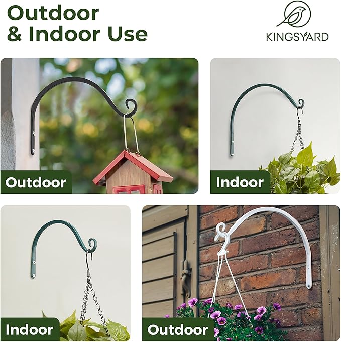 Kingsyard 2-Pack Wall Plant Hanger Outdoor - Heavy Duty Metal Hanging Bracket Hooks for Hanging Plant, Bird Feeders, Lanterns, Wind Chimes Outdoor & Indoor, 14-Inch/Green