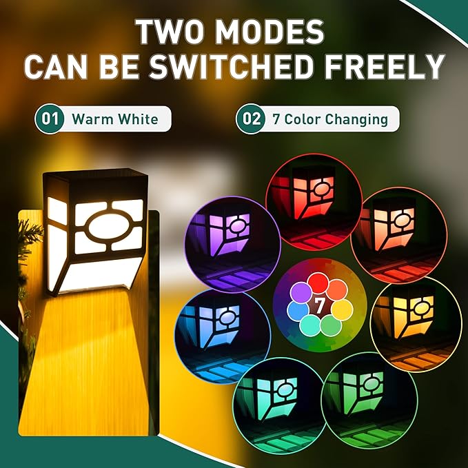 SOLPEX 16 Pack Solar Deck Lights Outdoor, Solar Fence Lights,2 Modes Christmas Garden Decoration Lights,RBG/Warm White LED Decorative Lighting for Garden,Yard,Post,Path&Driveway