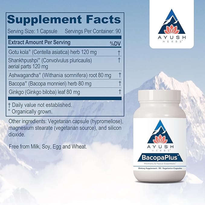 Ayush Herbs BacopaPlus, Ayurvedic Supplement 90 Vegetarian