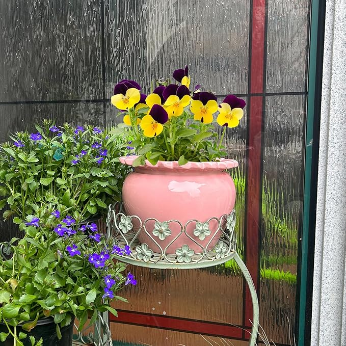 8in Pink Ceramic Pot Self Waterring Terracotta Planter Maintenance Plant Seeder Planting Flower Pot Design Self Watering Planter for Indoor Plants African Violet Planter Pot