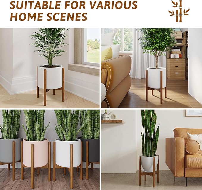 Adjustable Plant Stand Indoor, Bamboo Plant Holder 8 to 12 Inches, Small Corner Planter Stand for Indoor Plants, Single Floor Plant Stand for Living Room Balcony Bedroom, Light Brown
