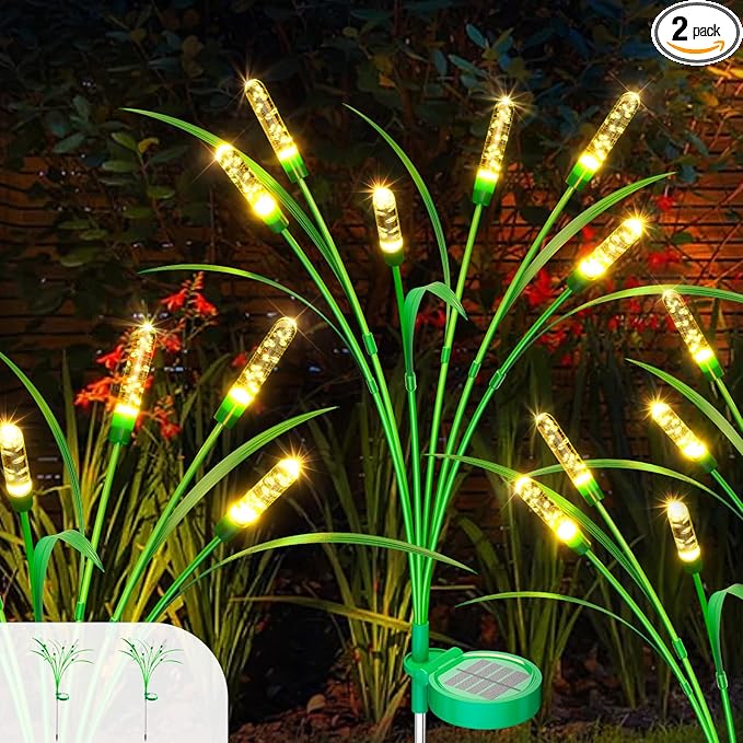 Solar Garden Lights 2 Pack, 16LED Swaying Solar Lights for Mother's Day, 30 Inches Waterproof Garden Solar Lights for Pathway Yard Outdoor Garden Decor, Gardening Gifts, Warm White