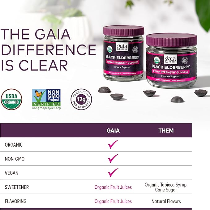 Gaia Herbs Black Elderberry (Sambucus Nigra) 80 Gummies