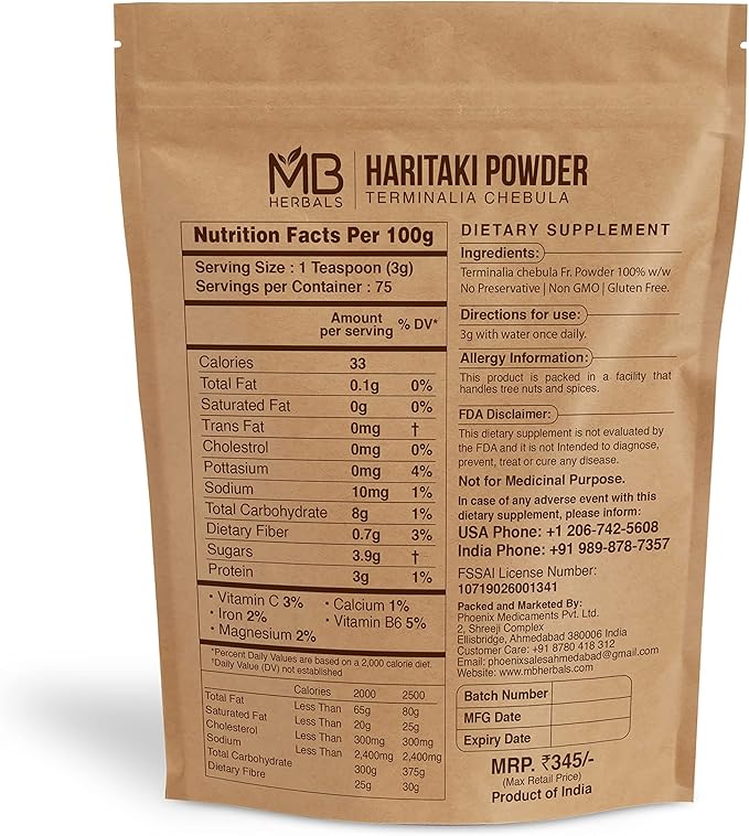 MB Herbals Haritaki Powder 8 oz 227 Gram 0.5 lb