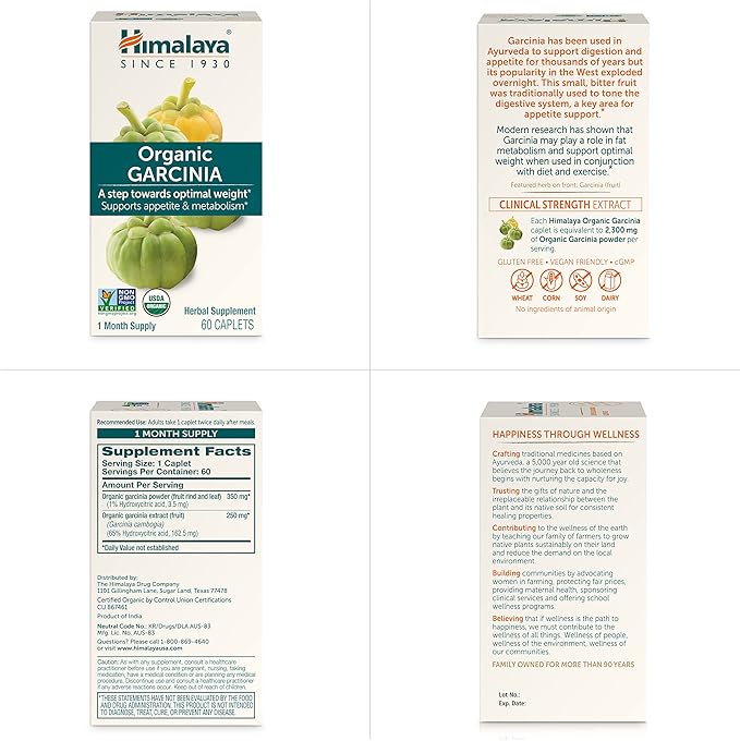 Himalaya Organic Garcinia Cambogia Herbal Supplement, 600 mg, 60 Plant-Based 2 Pack