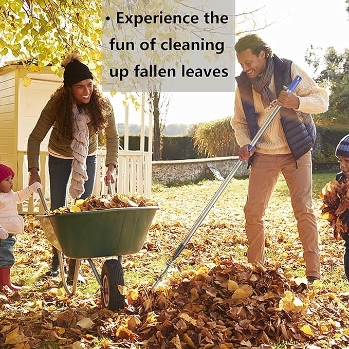 Rake, Garden Rake for Leaves, Leaf Rake Heavy Duty for Yard,Lawn,Shrub,Grass,Mulch, 18" Metal Head,6ft Adjustable Long Handle,Adults Kids Rake for Gardening