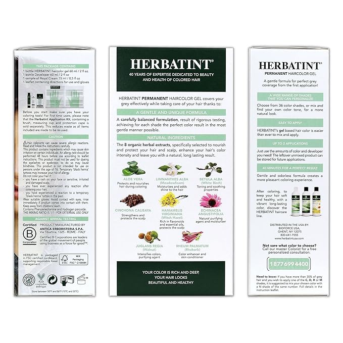 Herbatint Permanent Haircolor Gel, 7N Blonde, 100% Grey 4.56 oz (3 Pack)