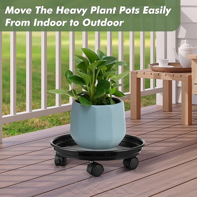 6 Packs Plant Caddy with Wheels 12" Plastic Rolling Plant Stands Heavy-Duty Plant Dolly with Casters Indoor Outdoor Plant Roller Base Plant Pot Saucers on Wheels Planter Mover, White
