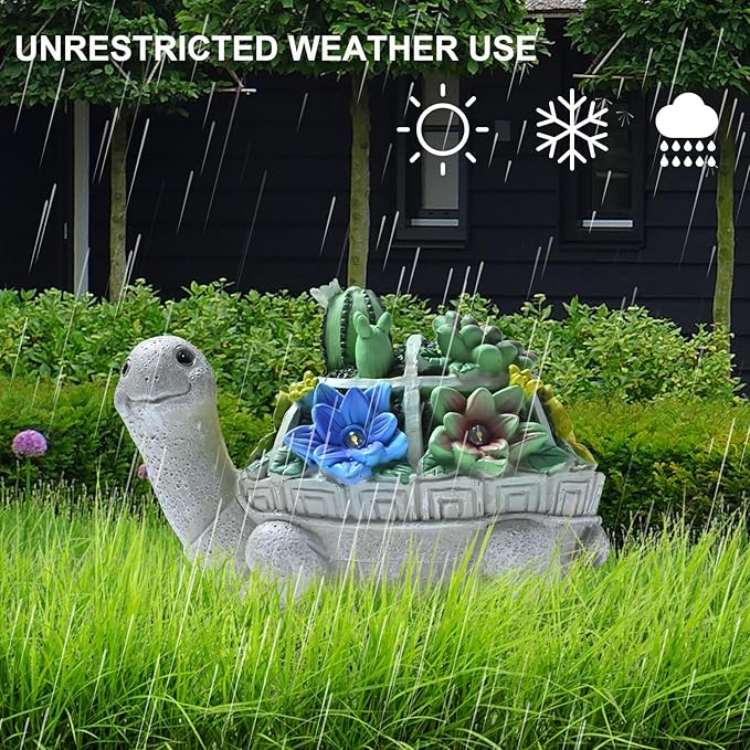 Garden Decor Statue,Solar Turtle with Succulent & 6 LED Lights - Outdoor Figurine for Lawn Decoration, Gifts for mom,Handcrafted Resin Sculpture -Garden Lovers/Mothers Day/Christmas Day Gift