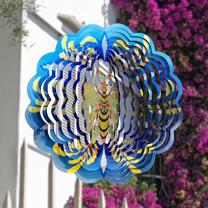 Bee Wind Spinners 3D Hanging Wind Spinner Bee Ornament Gifts for Women Mom Grandma,12inch Metal Spring Wind Kinetic Sculpture for Outdoor&Indoor Decor, Yard Art, Garden Decoration
