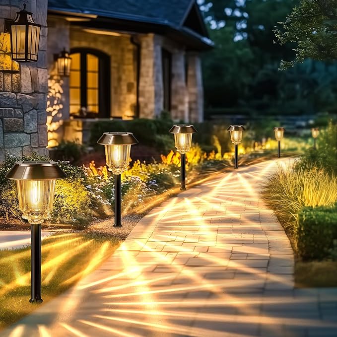 Solar Lights Outdoor Waterproof,6 Pack Bronze Pathway Lights with 10-40 LM Dimmable Glass and Metal, Solar Powered Garden Decor for Yard,Patio,Pathway,Driveway(Warm White)