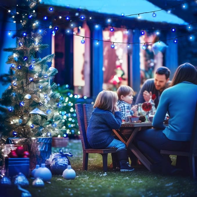 JMEXSUSS 2 Pack Blue and White Solar String Lights, Each 100 LED 33ft Solar Christmas Lights Outdoor Waterproof, 8 Modes Green Wire Solar Lights for Outside Garden Patio Party Decoration