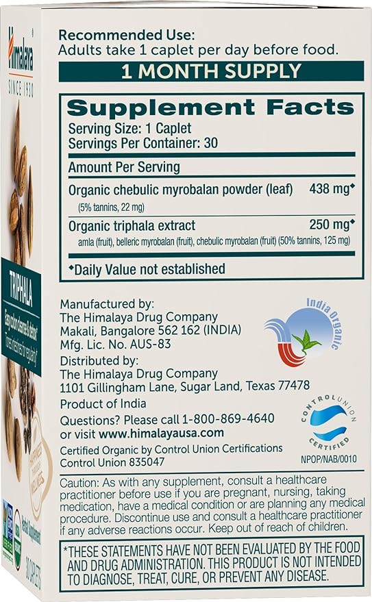 Himalaya Organic Triphala Herbal Supplement 688 mg, 30 Plant-Based