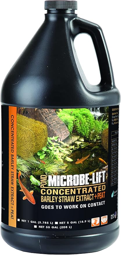 Microbe-Lift Concentrated Barley Straw Extract Plus Liquid Peat Conditioner for Ponds and Outdoor Water Garden, Safe for Live Koi Fish, Plants, and Decorations, 1 Gallon