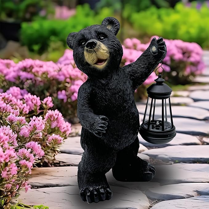 Solar Lantern Garden Statues Decor, Outdoor Bear Figurine Lights for Yard Patio Decoration - Unique Christmas Housewarming Gift for Grandma Wowen Mom