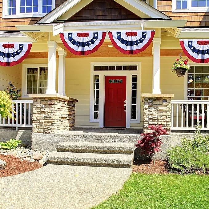 20 Pieces USA Pleated Fan Flag 1.5x3 FT American US Bunting Flag Patriotic Half Fan Banner Flag with Canvas Header and Brass Grommets for 4th of July Memorial Day Indoor Outdoor Decoration (20, 1.5x3 Feet)