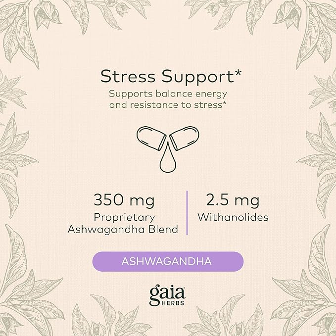 Gaia Herbs, Ashwagandha Root Vegan Liquid 60-Count (Pack 1)