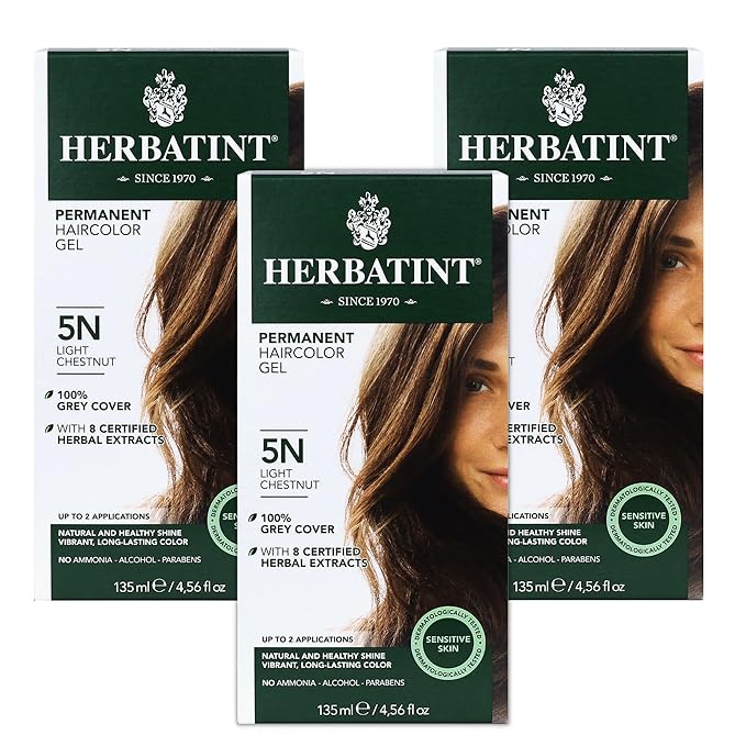 Herbatint Permanent Haircolor Gel, 5N Light 100% Grey 4.56 oz (3 Pack)