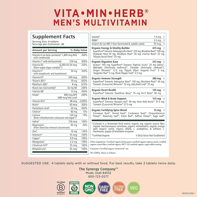 PURE SYNERGY Vita·Min·Herb for Men (120 Tablets)