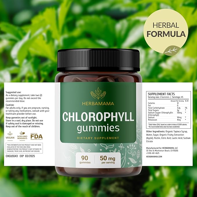 HERBAMAMA Chlorophyll Gummies Supplement from 90 Vegan