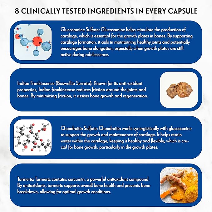 Doc Certfied | Height Growth Supplement | Natural Maximizer to Grow Taller & Initiate Bone Growth for Teens, Kids & Adults | Clinically Tested Ingredients That Work | 8 Powerful Ingredients - 60 Caps