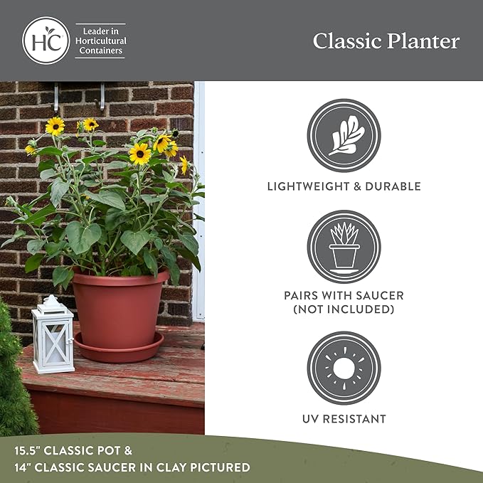 The HC Companies 8.5 inch Round Classic Planter - Plastic Plant Pot for Indoor Outdoor Plants Flowers Herbs, Sandstone (4 Pack)