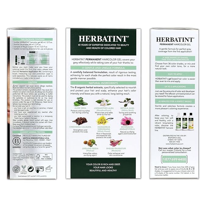 Herbatint Permanent Haircolor Gel, 4M Mahogany 100% Grey 4.56 oz