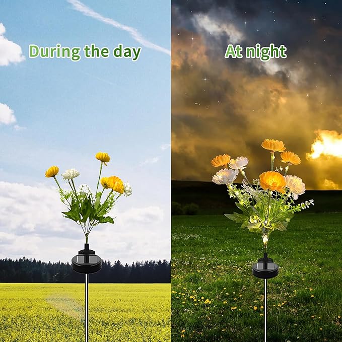 3 Branches Solar Lights,Outdoor Garden Decoration - 7 Snow Lotus Solar Garden Lights,Waterproof Solar Outdoor Lights, Auto On/Off,Garden,Yard Solar Decoration Lights (Yellow, 3 Pack)