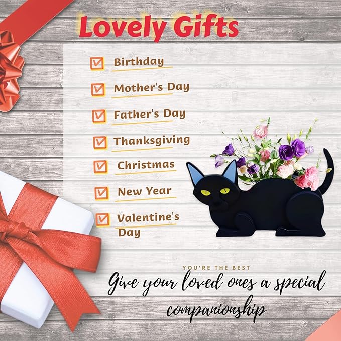 Black Cat Planter Plant Pots,Cute Garden Cat Flower Planter,Cat Planters Birthday Gifts for Women,Office,Indoor/Outdoor Decor(12.5 * 5.6 * 7.8in)