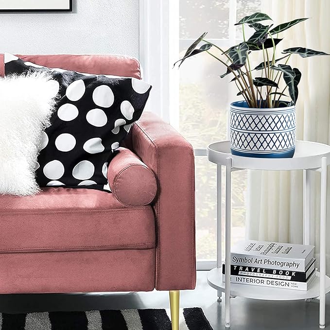 Ceramic Plant Pots, 6 + 4.7 inch Blue Plant Pot, Flower Pots for Indoor Plants, Planter with Drainage Hole for Succulent Orchid Snake Plants Cactus