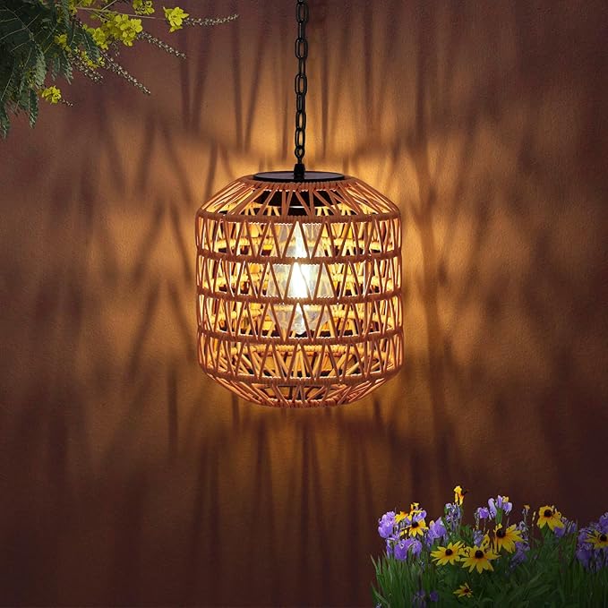 Solar Pendant Light Outdoor,Chandelier Hanging Lantern with Edison Bulb,Boho Solar Powered Lamps IP44 Waterproof for Gazebo Tree Porch Yard Porch Patio Garden Backyard Decorative