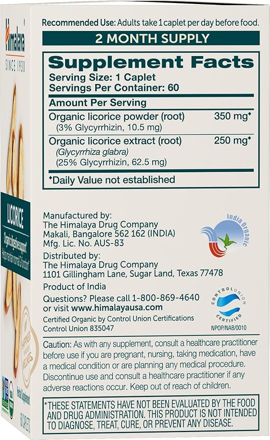Himalaya Organic Licorice Root Herbal Supplement, 60 Plant-Based