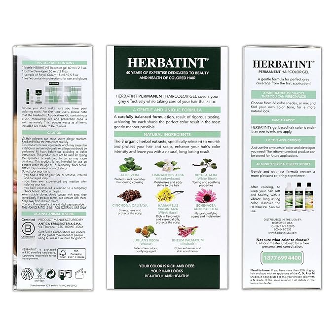 Herbatint Permanent Haircolor Gel, 2N Brown, 100% Grey 4.56 oz