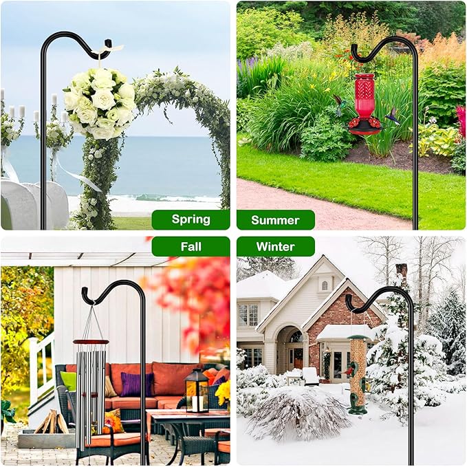 FEED GARDEN [Upgrade Version Adjustable Shepherds Hook Bird Feeder Pole with 7 Prongs Base, 76 Inch Tall Heavy Duty Outdoor Garden Poles for Hanging Bird Feeders, Plant Baskets, Black (1 Pack)