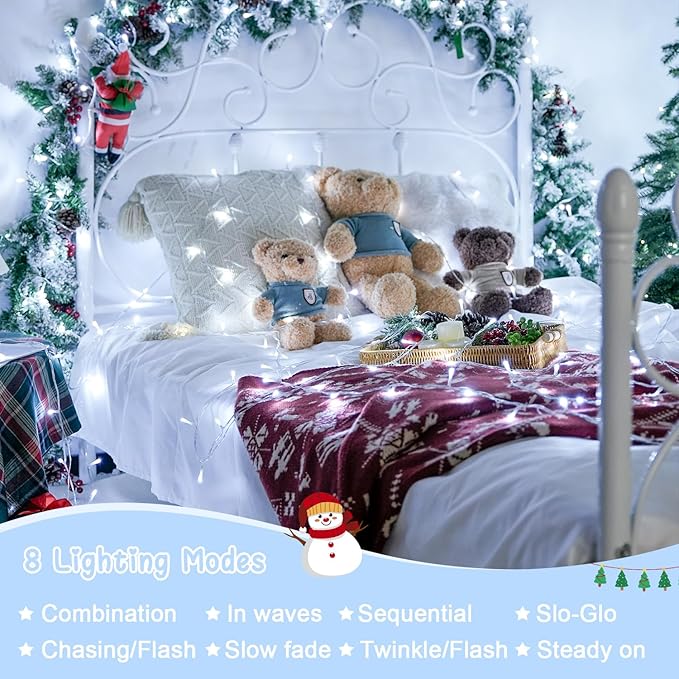 JMEXSUSS 132ft 400 LED Cool White Twinkle Lights for Christmas Tree, 8 Modes with Remote, Plug in for Bedroom Wedding Decoration