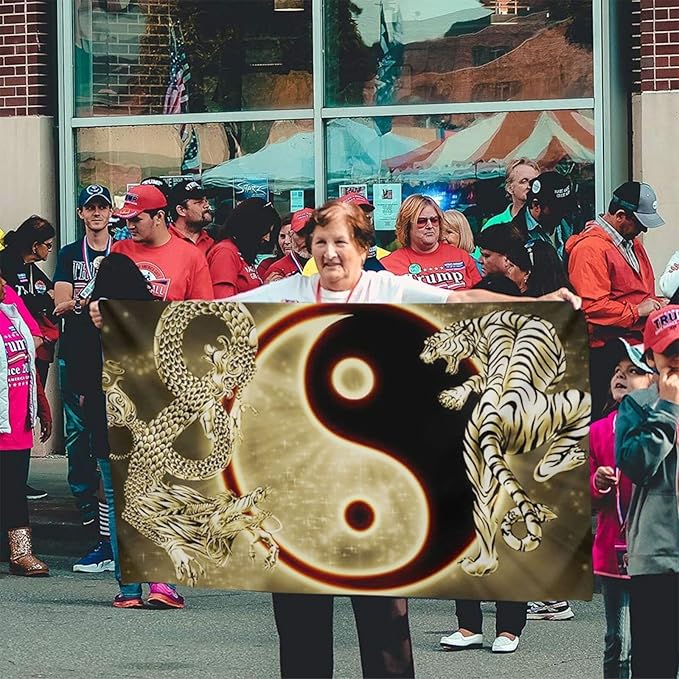 Yin Yang With Dragon Tiger Flag 3x5 Ft Indoor/Outdoor Yard Garden Lawn Holiday Decoration Banner Sign