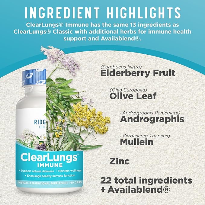 RidgeCrest Herbals ClearLungs Immune, Lung Support (60 Caps, 30 Serv)